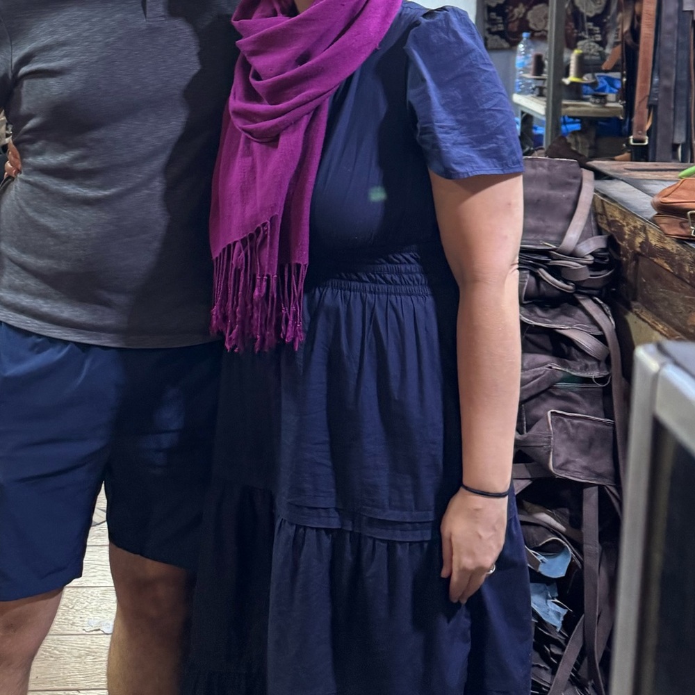 Quince Navy Blue Midi Dress with Smocked Waist - Picture 2 of 2